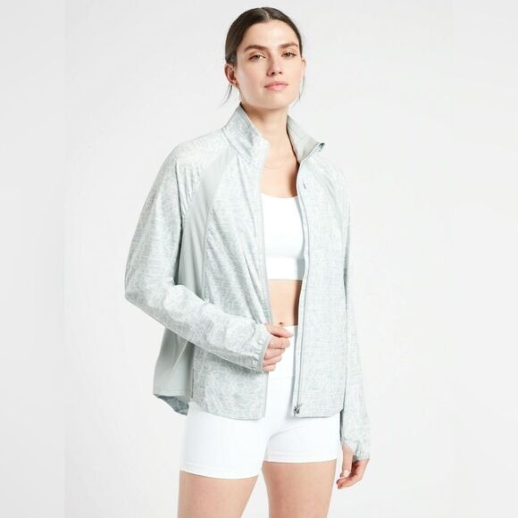Athleta Run With It Grey Verve Horizon Print Lightweight Zip Front Jacket - Picture 1 of 8
